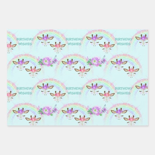 Rainbow Giraffe Faces Birthday Geschenkpapier Set (Vorderseite 3)