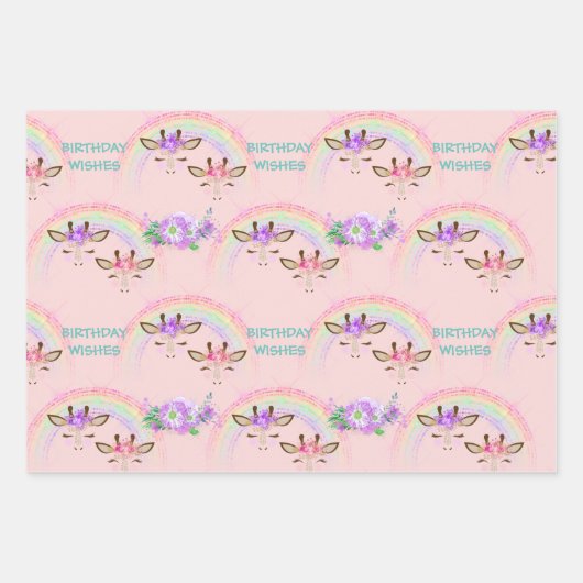 Rainbow Giraffe Faces Birthday Geschenkpapier Set (Vorderseite 2)