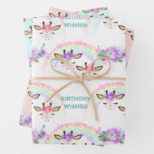 Rainbow Giraffe Faces Birthday Geschenkpapier Set (Beispiel)