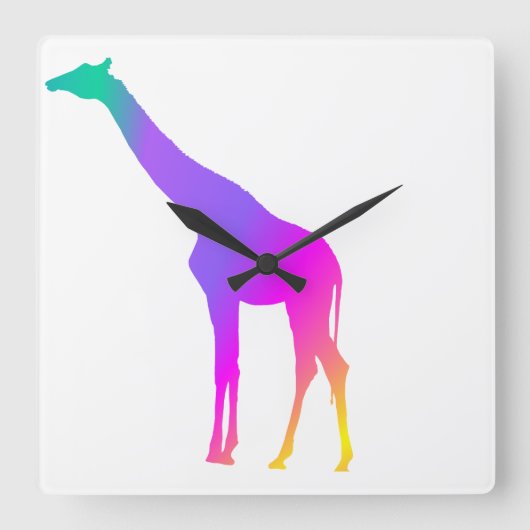 Rainbow Giraffe Quadratische Wanduhr (Vorderseite)