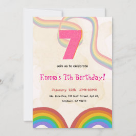 Rainbow Girl 7th Birthday Invitation Einladung