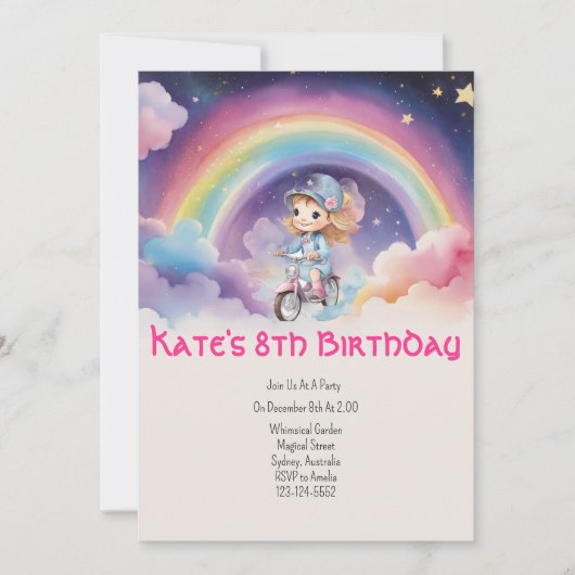 Rainbow Girl 8. Geburtstag Einladung (Vorderseite)