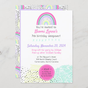 Rainbow Girl 90's Birthday Sleepover Kawaii Party Einladung