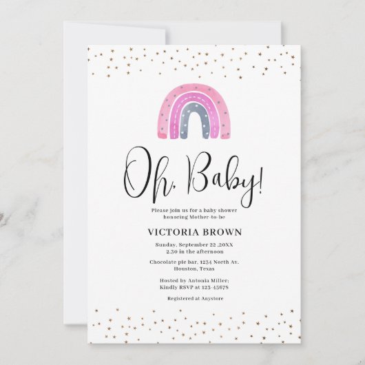 Rainbow Girl Baby Shower Invitation Einladung (Vorderseite)