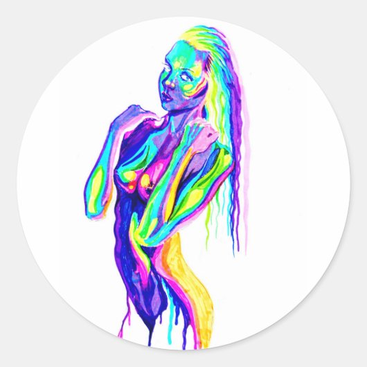 Rainbow girl canvas print runder aufkleber (Vorderseite)