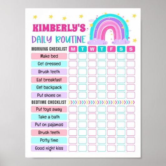 Rainbow Girl Daily Routly, Kid Everyday Checkliste Poster (Vorne)