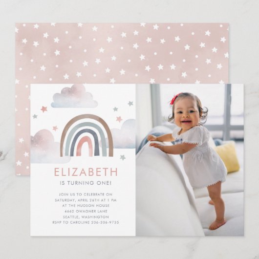 Rainbow Girl Einladung (Vorne/Hinten)