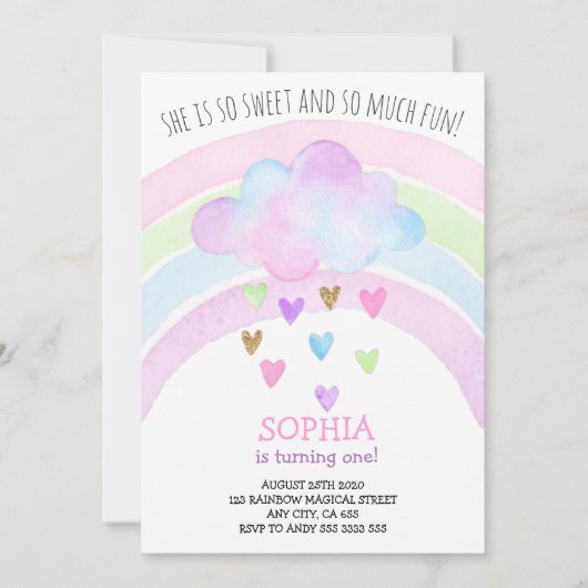 Rainbow Girl First Birthday Magical Gold Glitzer Einladung (Vorderseite)
