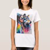 Rainbow Girl mit Wolf T-Shirt (Vorderseite)
