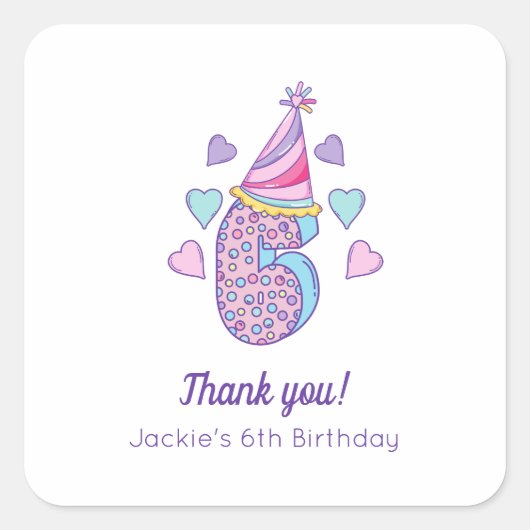 Rainbow Girls 6th Birthday Party Fevor Sticker (Vorderseite)