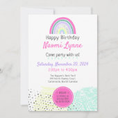 Rainbow Girl's 90er Geburtstag Kawaii Doodles Foto Einladung (Vorderseite)
