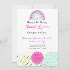 Rainbow Girl's 90er Geburtstag Kawaii Doodles Foto Einladung