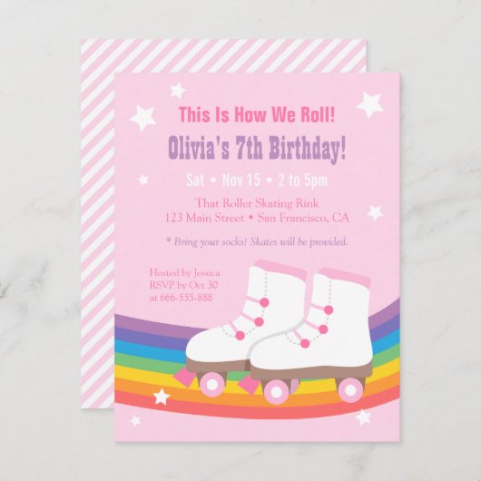 Rainbow Girls Skaten Birthday Party Einladungen (Vorne/Hinten)