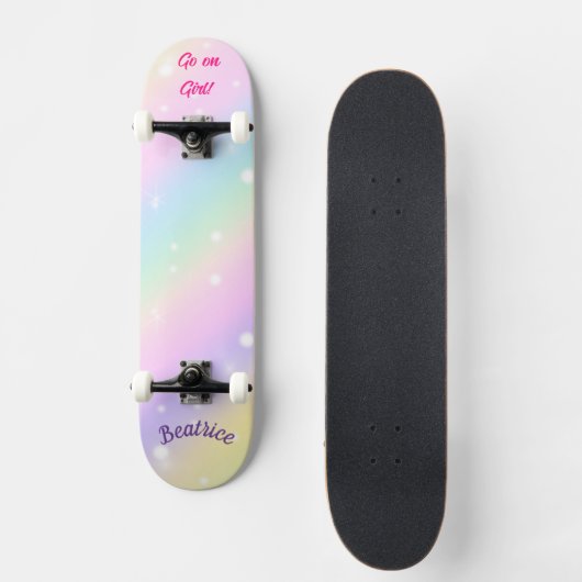 Rainbow Girly Custom Personalisiert Name Skateboard (Vorderseite)