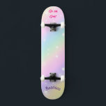 Rainbow Girly Custom Personalisiert Name Skateboard<br><div class="desc">Rainbow Skateboard mit personalisiertem Namen und Beschriftung Rainbow Personalisiert Skateboard KLICKEN SIE AUF PERSONALISIEREN TEMPLATE OPTION UND geben Sie den Namen ein. Cooles Skateboard in lebhaften Farben und für den Hintergrund und ein funky Einhorn auf einem Skateboard. Dieses Skateboard ist eine tolle Geschenkidee für einen Einhornliebhaber.</div>