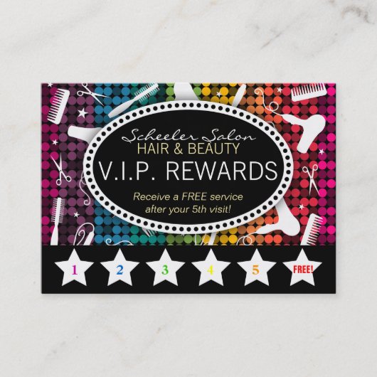 Rainbow Glam Custom Salon Loyalty Punch Card Treuekarte (Vorderseite)
