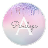 Rainbow-Glam-Glitzer-Tropfen mit Monogramm Keramikknauf (Vorderseite)