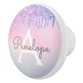 Rainbow-Glam-Glitzer-Tropfen mit Monogramm Keramikknauf (Rechts)