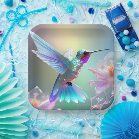 Rainbow Glass Hummingbird, Pappteller (Party)