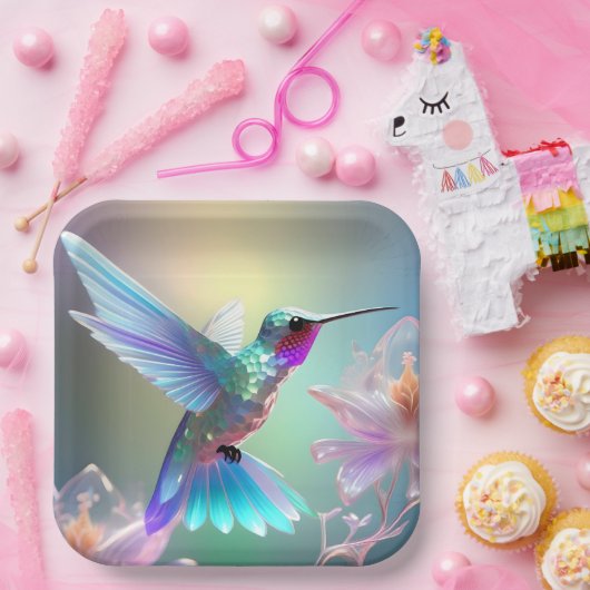 Rainbow Glass Hummingbird, Pappteller (Party)