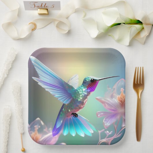 Rainbow Glass Hummingbird, Pappteller (Hochzeit)