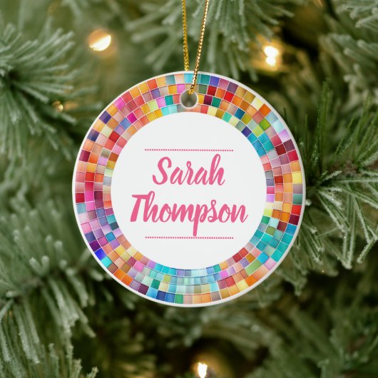 Rainbow Glass Mosaic Circle Frame Name Keramik Ornament (Baum)