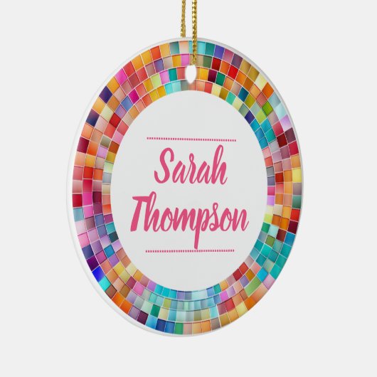 Rainbow Glass Mosaic Circle Frame Name Keramik Ornament (Rechts)
