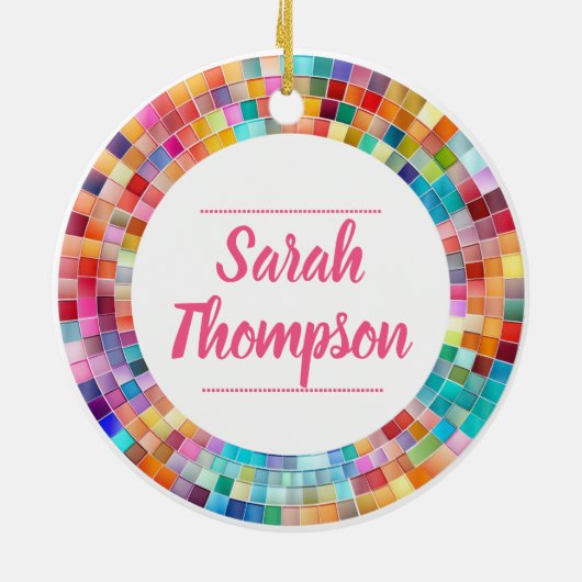 Rainbow Glass Mosaic Circle Frame Name Keramik Ornament (Hinten)