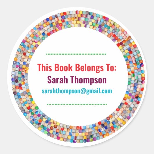 Rainbow Glass Mosaic Circle Frame Name Runder Aufkleber (Vorderseite)