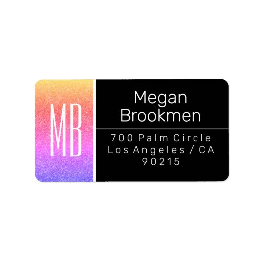 Rainbow Glitter/B&W/DIY Name Address Monogram Adressaufkleber (Vorne)