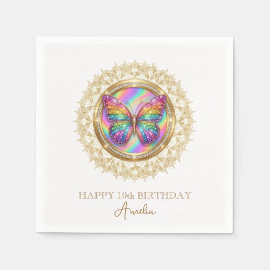 Rainbow Glitter Butterfly Elegant Lace Party Serviette (Vorderseite)