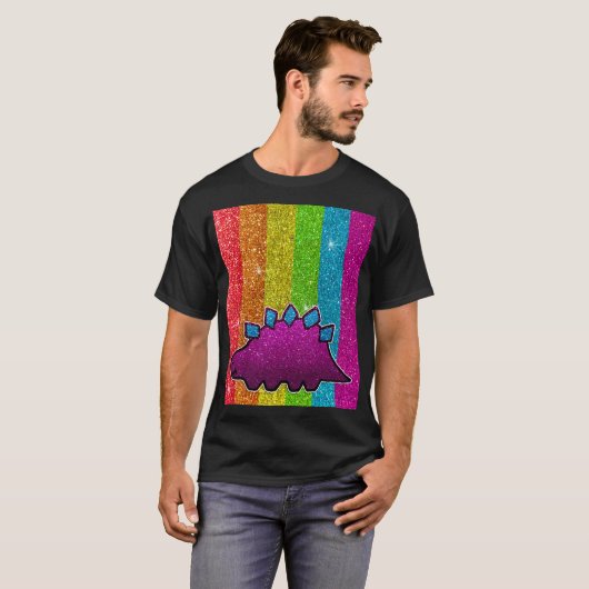 Rainbow Glitter Dinosaur Sparkly LGBT Sparkle Cute T-Shirt (Vorne ganz)