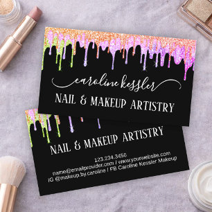 Rainbow Glitter Drip Beauty Make-up- und Nageldesi Visitenkarte