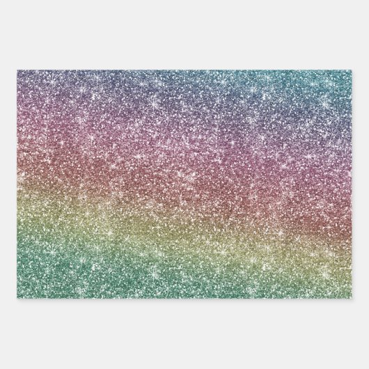 Rainbow Glitter Geschenkpapier Set (Vorderseite)