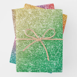 Rainbow Glitter Geschenkpapier Set
