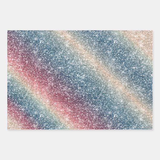 Rainbow Glitter Geschenkpapier Set (Vorderseite)