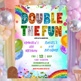 Rainbow Glitter Sequin Sibling Birthday Invitation Einladung