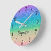 Rainbow Glitter Sparkle Glamour Girls Pretty Runde Wanduhr (Winkel)
