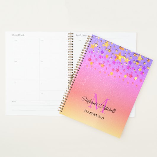 Rainbow Glitter Stars Monogram Name Planer (Anzeige)