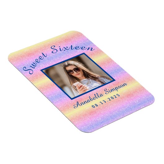 Rainbow Glitter Sweet 16 Magnet (Rechte Seite)
