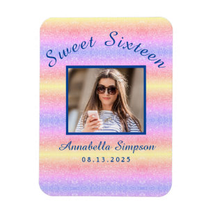 Rainbow Glitter Sweet 16 Magnet