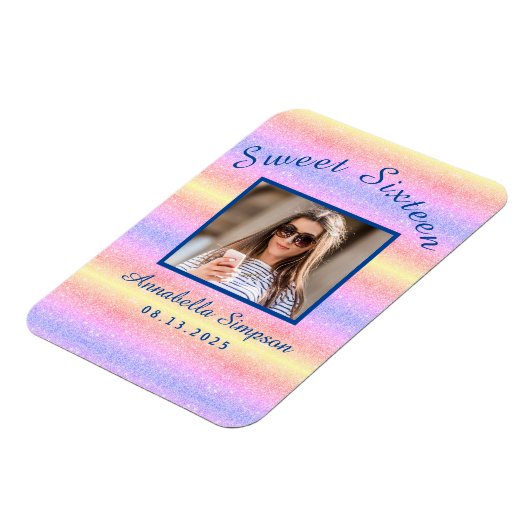 Rainbow Glitter Sweet 16 Magnet (Linke Seite)