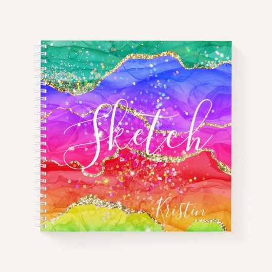 Rainbow Glitzer Abstrakt Ihr Name Sketchbook Notizblock (Vorderseite)