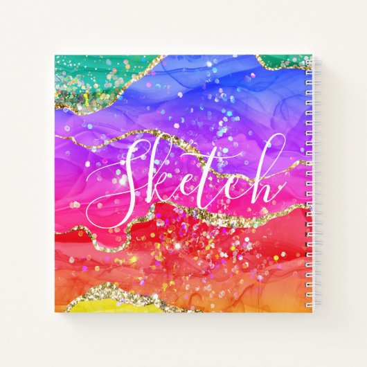 Rainbow Glitzer Abstrakt Ihr Name Sketchbook Notizblock (Rückseite)