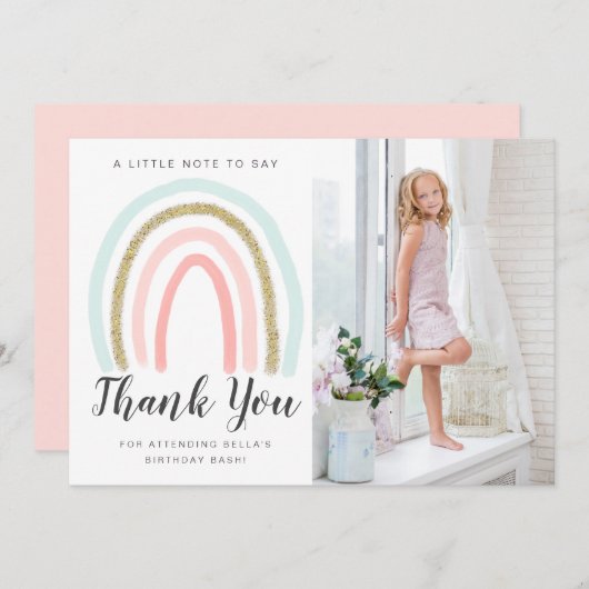 Rainbow Glitzer Birthday Danke, Card Dankeskarte (Vorne/Hinten)