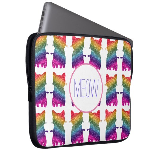 Rainbow Glitzer Cat Artistic Fun Custom Muster Laptopschutzhülle (Vorne Rechts)