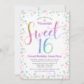 Rainbow Glitzer Confetti Virtual Sweet 16 Geburtst Einladung (Vorderseite)
