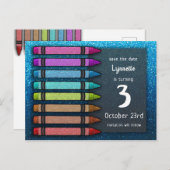 Rainbow Glitzer Crayon Niedlich Save the Date Gebu Ankündigungspostkarte (Vorne/Hinten)