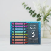 Rainbow Glitzer Crayon Niedlich Save the Date Gebu Ankündigungspostkarte (Stehend Vorderseite)