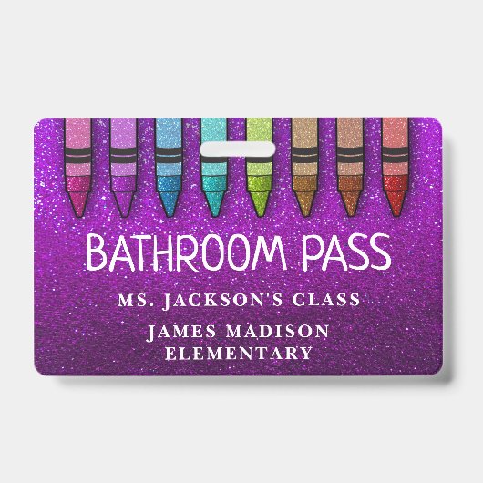 Rainbow Glitzer Crayons Lehrer Saal Pass Ausweis (Vorderseite)